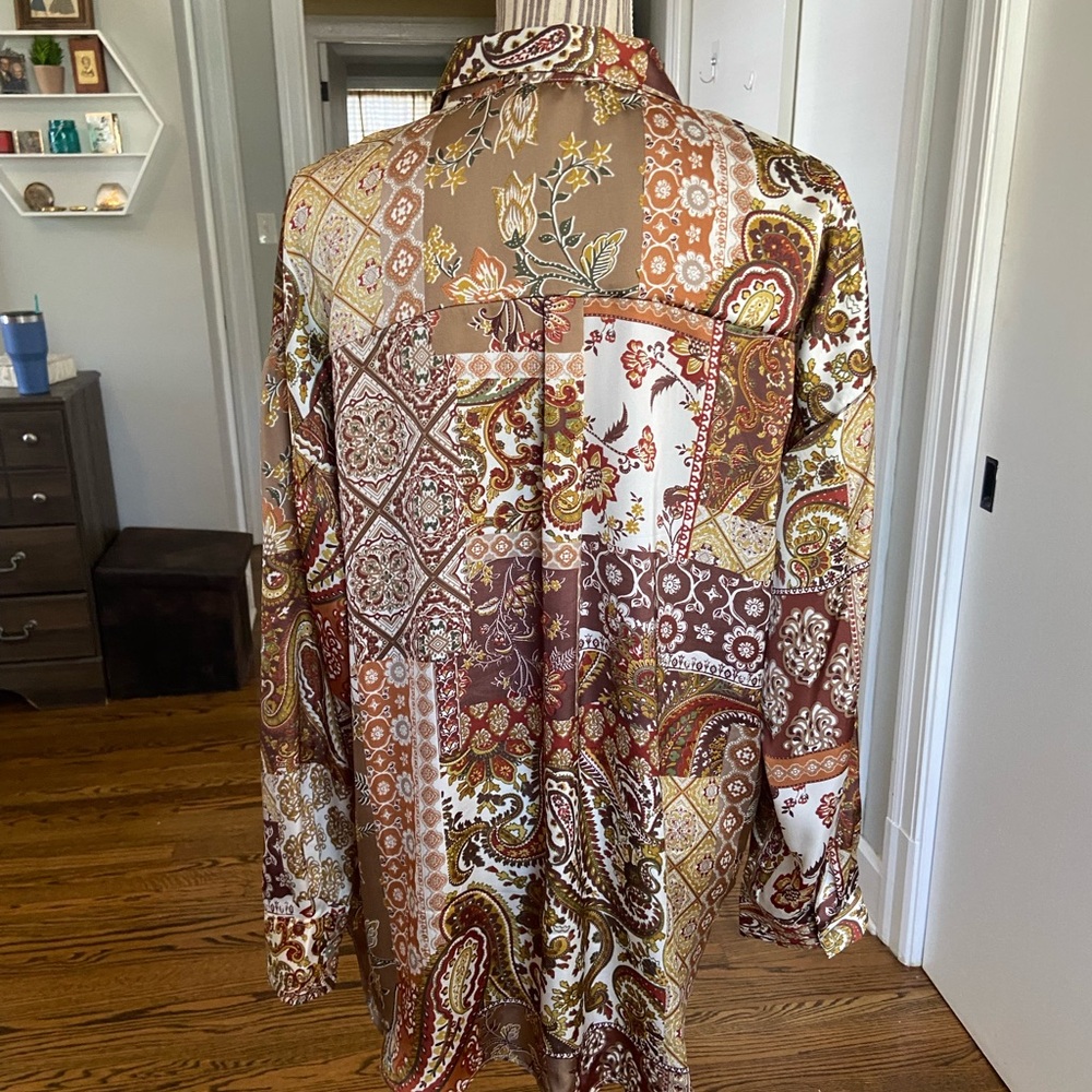 Women's Boho Patchwork Floral Button-Up Blouse In… - image 4